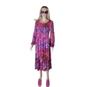 Soft Surroundings Beunissima long-sleeve, smocked-bodice midi/maxi dress SZ SM